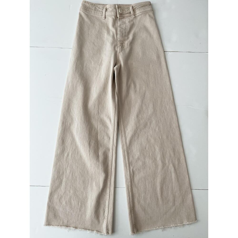 Zara Jeans Womens 6 Beige Light Wash High Rise Wide Leg Relaxed Raw Hem Denim